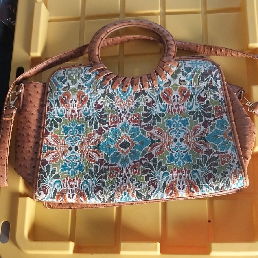 Cato Brown and Blue Patterned Shoulder Bag EUC
